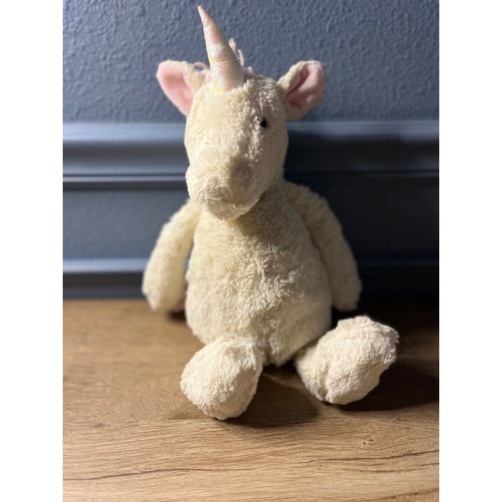 Jellycat Bashful Unicorn Plush Cream Sparkle Horn Pink Ears Soft Toy‎
